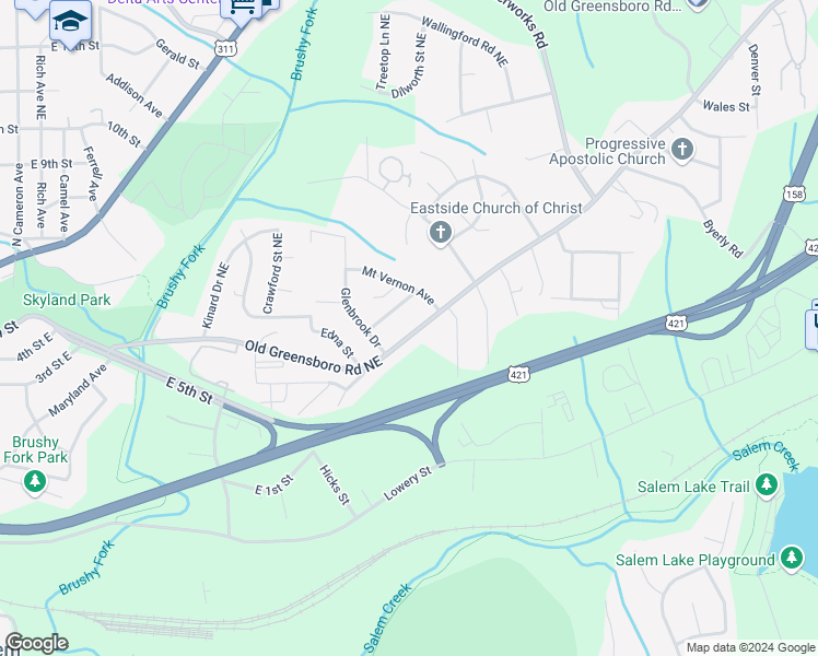 map of restaurants, bars, coffee shops, grocery stores, and more near 2829 Old Greensboro Road in Winston-Salem