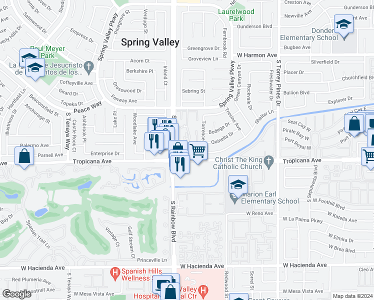 map of restaurants, bars, coffee shops, grocery stores, and more near 4854 Nara Vista Way in Las Vegas