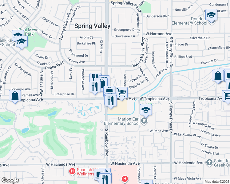 map of restaurants, bars, coffee shops, grocery stores, and more near 4854 Nara Vista Way in Las Vegas