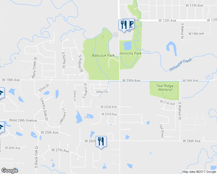 map of restaurants, bars, coffee shops, grocery stores, and more near 54 Arbor Circle in Stillwater