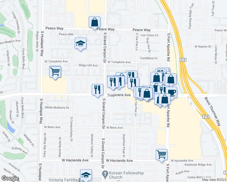 map of restaurants, bars, coffee shops, grocery stores, and more near 9730 West Tropicana Avenue in Las Vegas