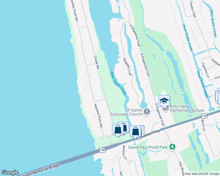 map of restaurants, bars, coffee shops, grocery stores, and more near 2017 Creek Road in Kitty Hawk