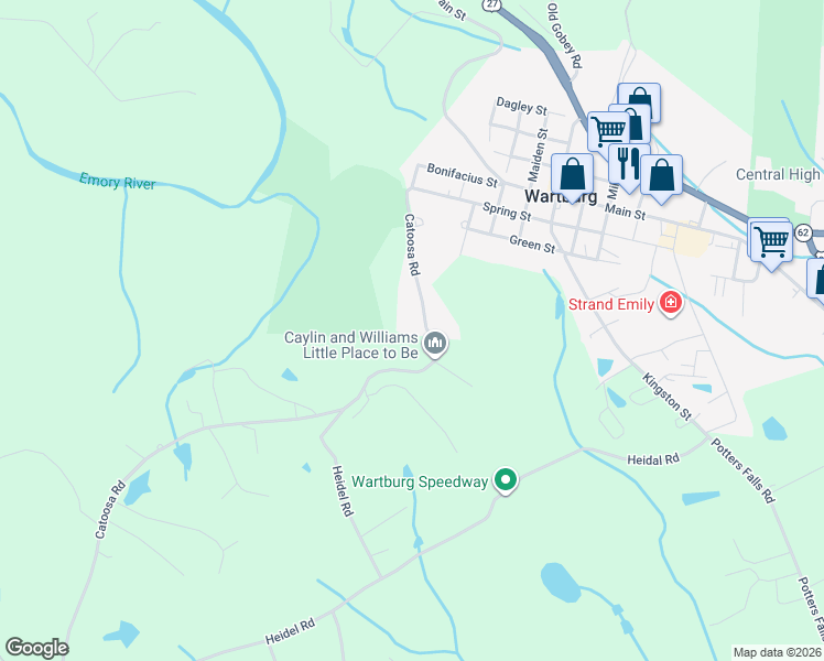 map of restaurants, bars, coffee shops, grocery stores, and more near 170 Catoosa Road in Wartburg