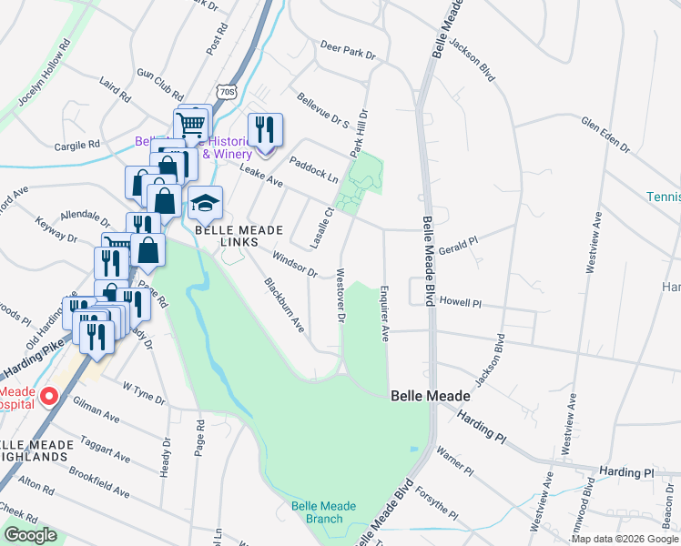 map of restaurants, bars, coffee shops, grocery stores, and more near 100 Windsor Drive in Nashville