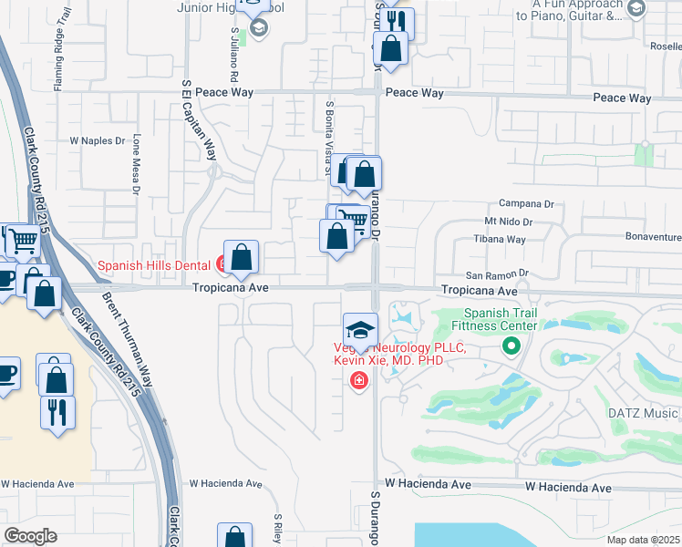 map of restaurants, bars, coffee shops, grocery stores, and more near 8650 West Tropicana Avenue in Las Vegas