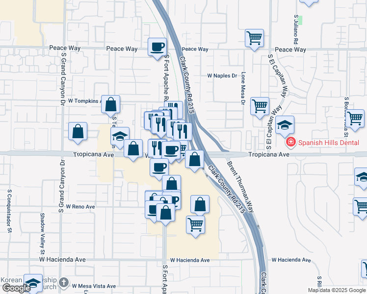 map of restaurants, bars, coffee shops, grocery stores, and more near 9270 West Tropicana Avenue in Las Vegas