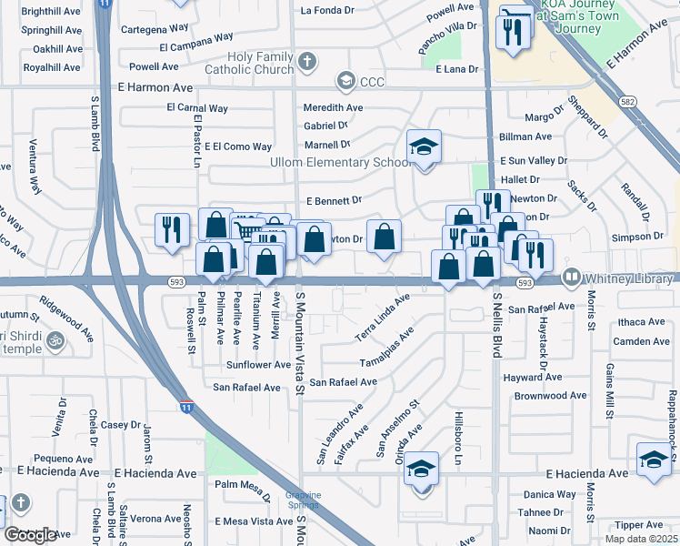 map of restaurants, bars, coffee shops, grocery stores, and more near 4650 East Tropicana Avenue in Las Vegas