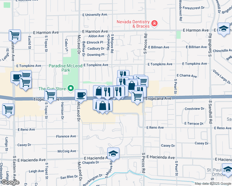map of restaurants, bars, coffee shops, grocery stores, and more near 3210 Nevada 593 in Las Vegas