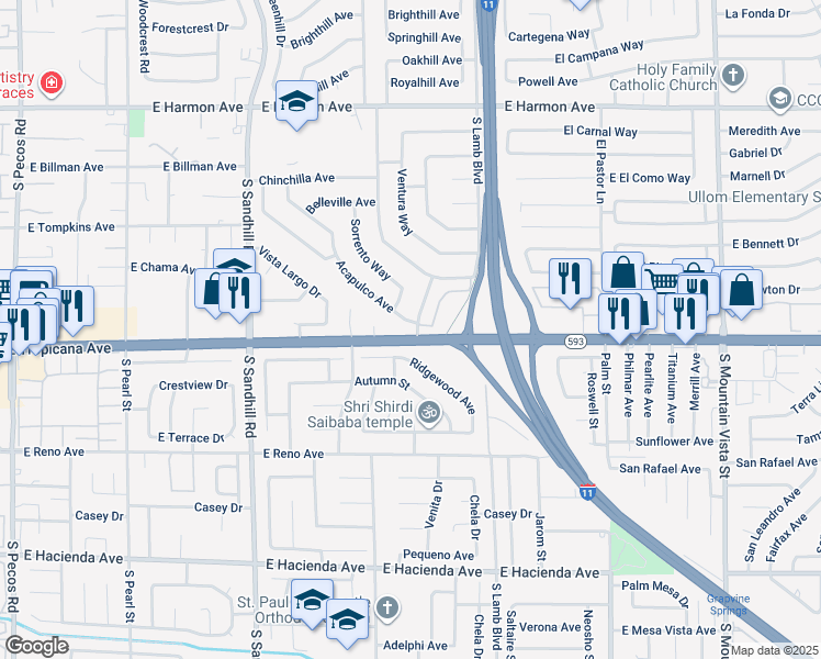 map of restaurants, bars, coffee shops, grocery stores, and more near 4067 Acapulco Avenue in Las Vegas