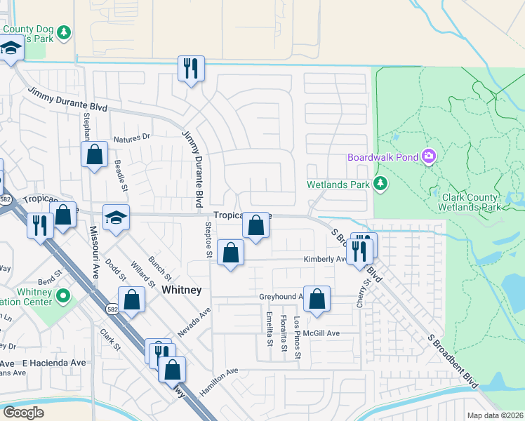 map of restaurants, bars, coffee shops, grocery stores, and more near 6247 Elvido Avenue in Las Vegas