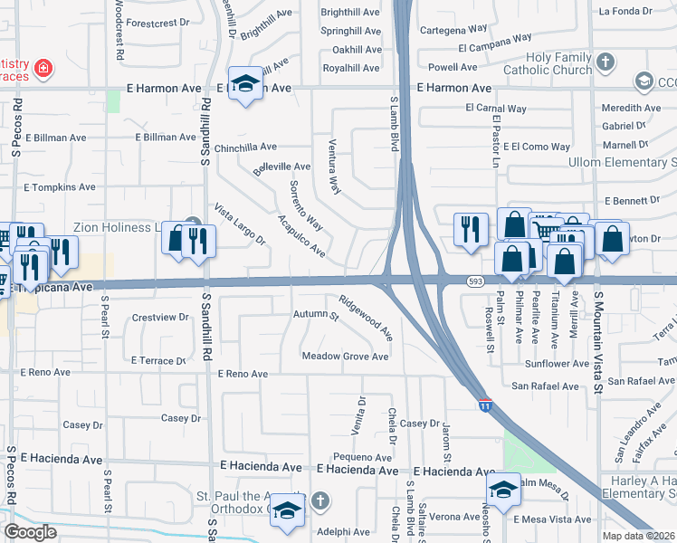 map of restaurants, bars, coffee shops, grocery stores, and more near 4067 Acapulco Avenue in Las Vegas