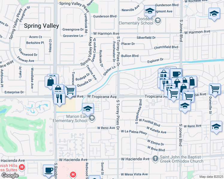 map of restaurants, bars, coffee shops, grocery stores, and more near 379 South Torrey Pines Drive in Las Vegas
