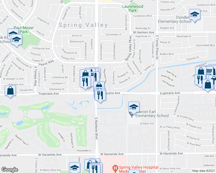 map of restaurants, bars, coffee shops, grocery stores, and more near 4854 Nara Vista Way in Las Vegas