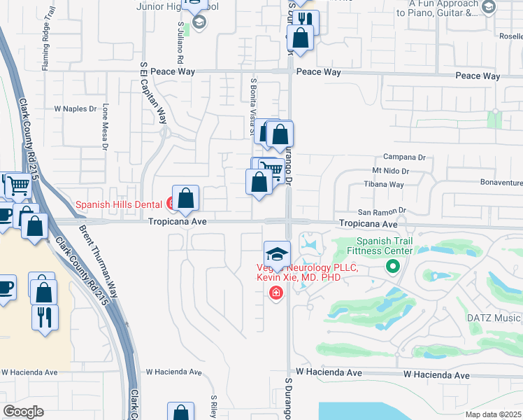 map of restaurants, bars, coffee shops, grocery stores, and more near 8650 West Tropicana Avenue in Las Vegas