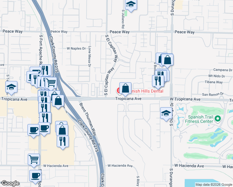 map of restaurants, bars, coffee shops, grocery stores, and more near 8970 West Tropicana Avenue in Las Vegas