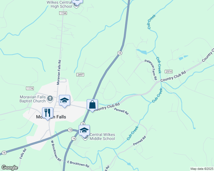 map of restaurants, bars, coffee shops, grocery stores, and more near 364 Plaza Drive in Wilkesboro
