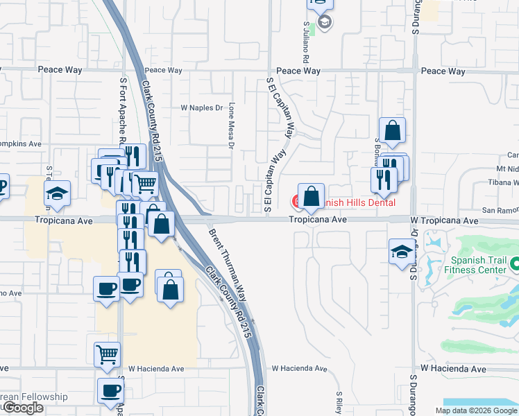 map of restaurants, bars, coffee shops, grocery stores, and more near 9050 West Tropicana Avenue in Las Vegas