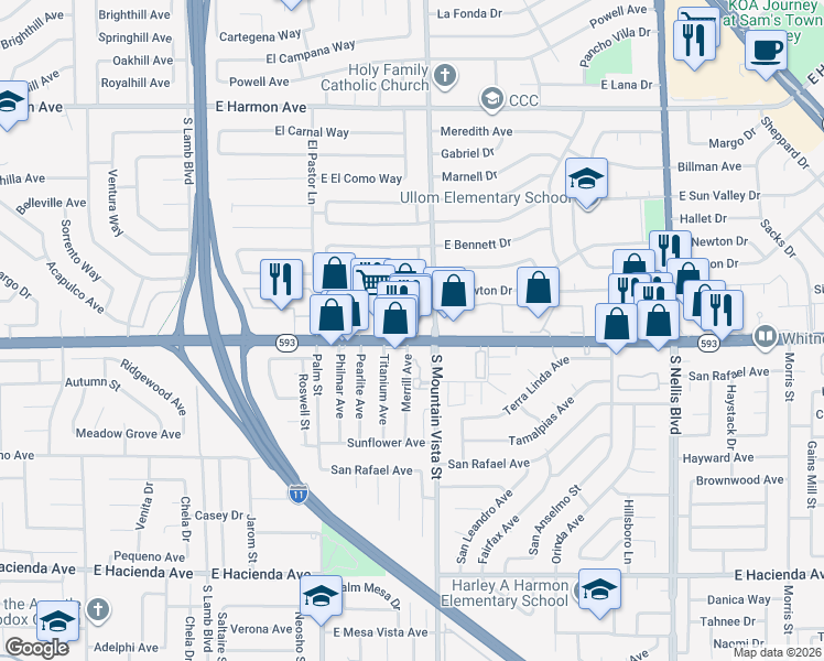 map of restaurants, bars, coffee shops, grocery stores, and more near 4580 East Tropicana Avenue in Las Vegas