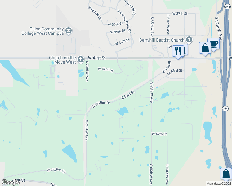 map of restaurants, bars, coffee shops, grocery stores, and more near 4224 South 69th West Avenue in Tulsa