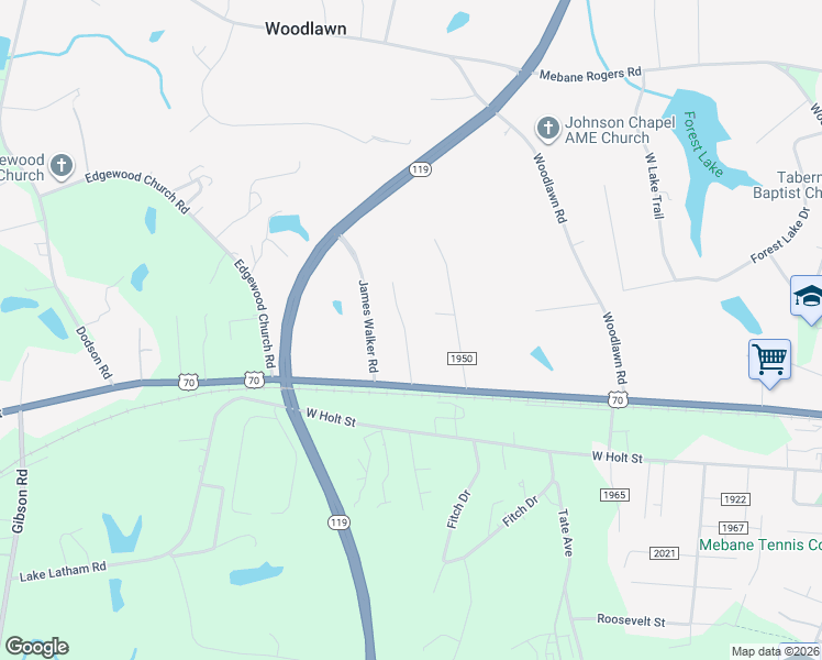 map of restaurants, bars, coffee shops, grocery stores, and more near 147 Saint Lukes Church Road in Mebane