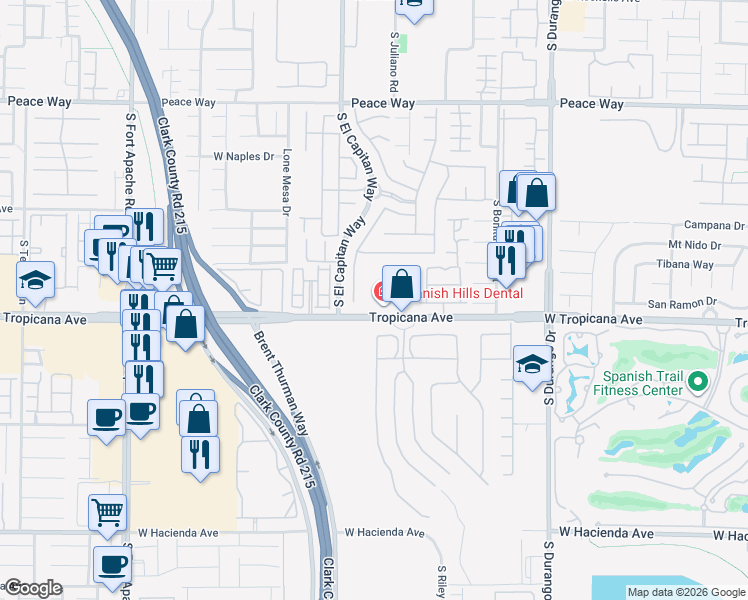 map of restaurants, bars, coffee shops, grocery stores, and more near 8970 West Tropicana Avenue in Las Vegas