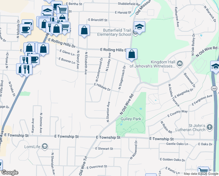 map of restaurants, bars, coffee shops, grocery stores, and more near 1642 East Hilldale Drive in Fayetteville