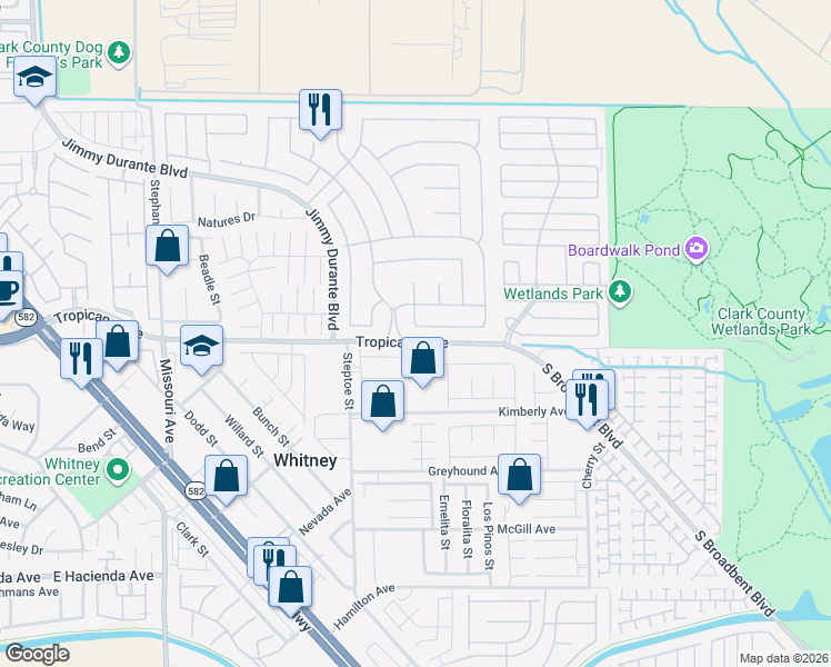 map of restaurants, bars, coffee shops, grocery stores, and more near 6247 Elvido Avenue in Las Vegas