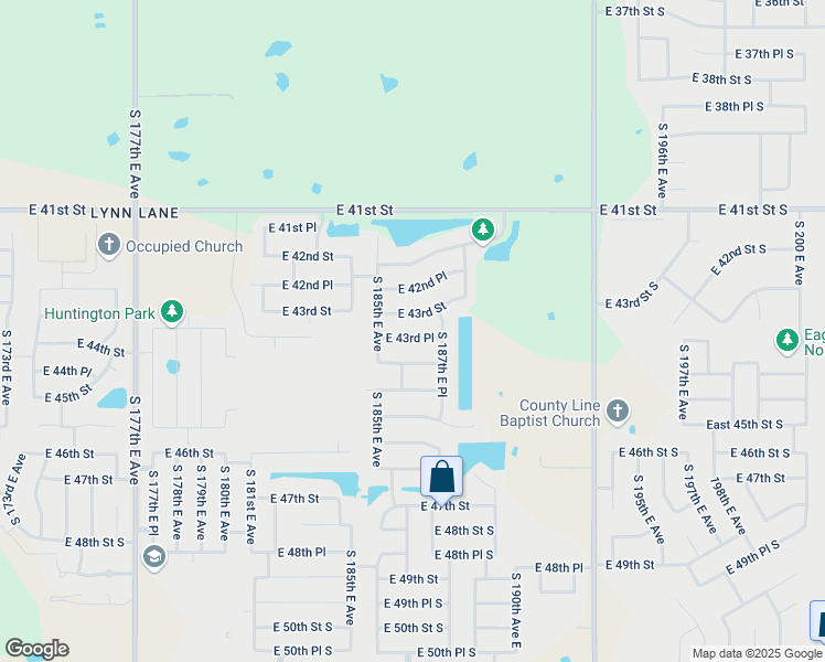 map of restaurants, bars, coffee shops, grocery stores, and more near 18603 East 43rd Place in Tulsa
