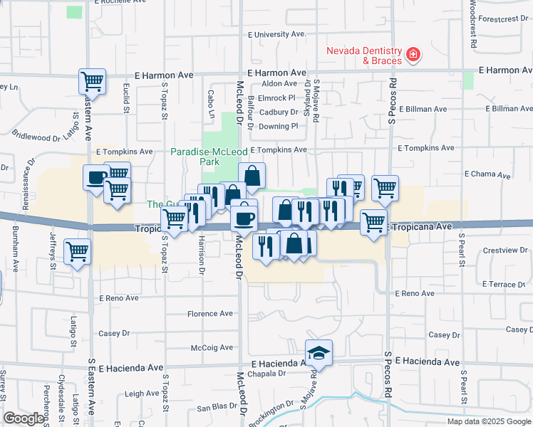 map of restaurants, bars, coffee shops, grocery stores, and more near 4870 Summerhill Road in Las Vegas
