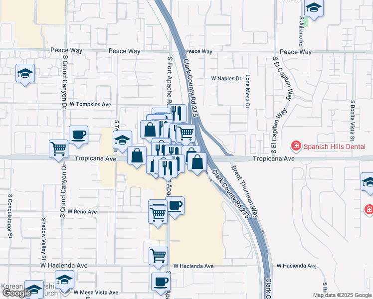 map of restaurants, bars, coffee shops, grocery stores, and more near 9270 West Tropicana Avenue in Las Vegas