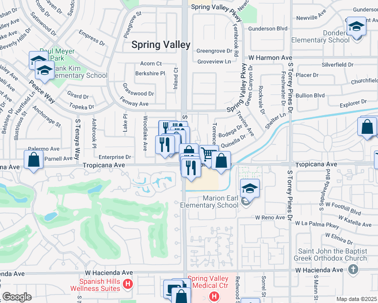 map of restaurants, bars, coffee shops, grocery stores, and more near 4896 Nara Vista Way in Las Vegas