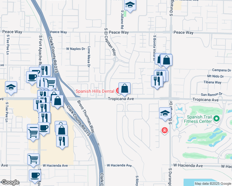 map of restaurants, bars, coffee shops, grocery stores, and more near 8970 West Tropicana Avenue in Las Vegas