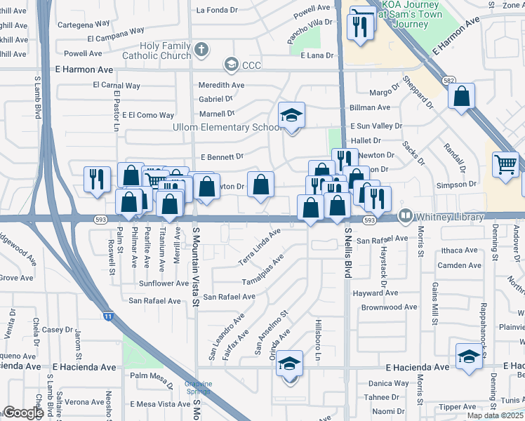 map of restaurants, bars, coffee shops, grocery stores, and more near in Las Vegas