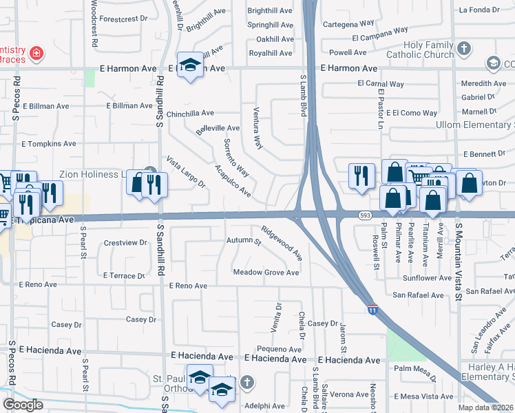 map of restaurants, bars, coffee shops, grocery stores, and more near 4067 Acapulco Avenue in Las Vegas