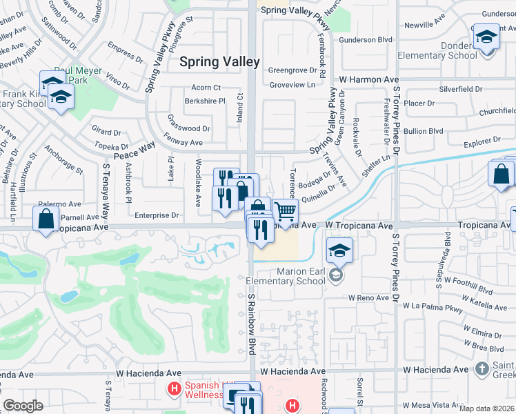 map of restaurants, bars, coffee shops, grocery stores, and more near 4896 Nara Vista Way in Las Vegas
