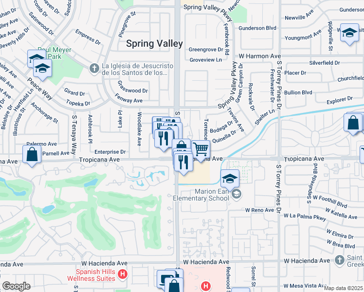 map of restaurants, bars, coffee shops, grocery stores, and more near 4854 Nara Vista Way in Las Vegas