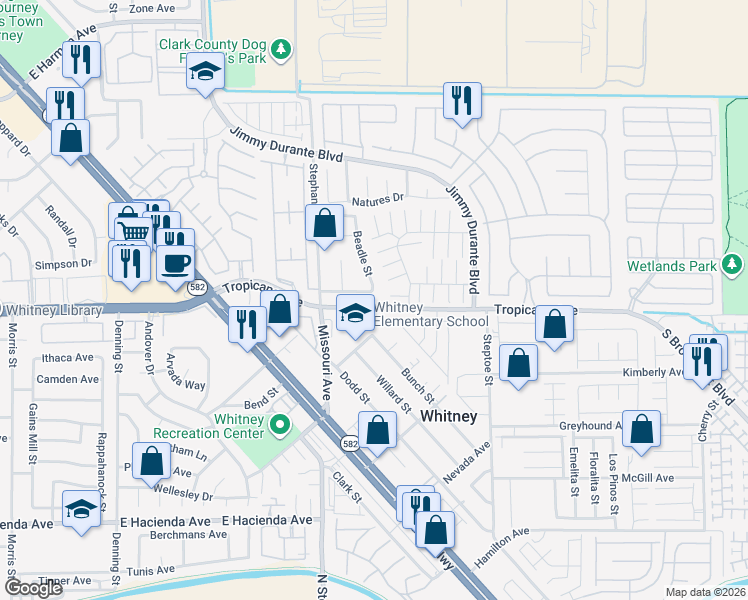 map of restaurants, bars, coffee shops, grocery stores, and more near 5907 Thurgood Avenue in Las Vegas