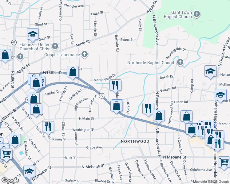 map of restaurants, bars, coffee shops, grocery stores, and more near 313 Courtland Terrace in Burlington