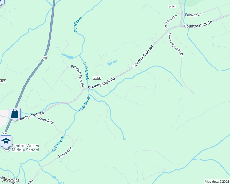 map of restaurants, bars, coffee shops, grocery stores, and more near 195 Old Farms Road in Wilkesboro