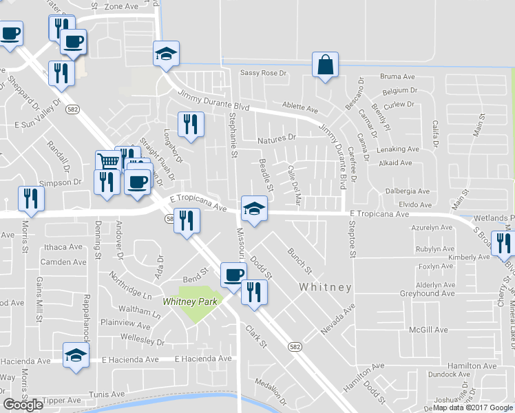 map of restaurants, bars, coffee shops, grocery stores, and more near 5855 Thurgood Avenue in Las Vegas