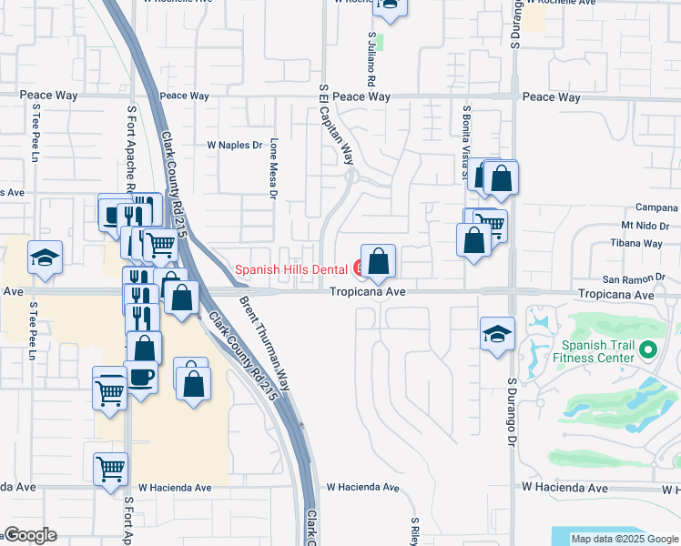 map of restaurants, bars, coffee shops, grocery stores, and more near 8970 West Tropicana Avenue in Las Vegas