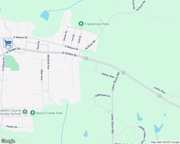 map of restaurants, bars, coffee shops, grocery stores, and more near 133 Abbey Way in Franklinton