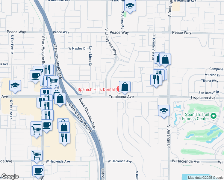 map of restaurants, bars, coffee shops, grocery stores, and more near 8970 West Tropicana Avenue in Las Vegas