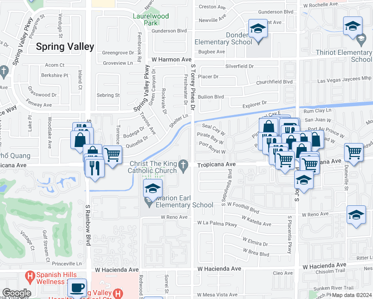 map of restaurants, bars, coffee shops, grocery stores, and more near 4899 South Torrey Pines Drive in Las Vegas