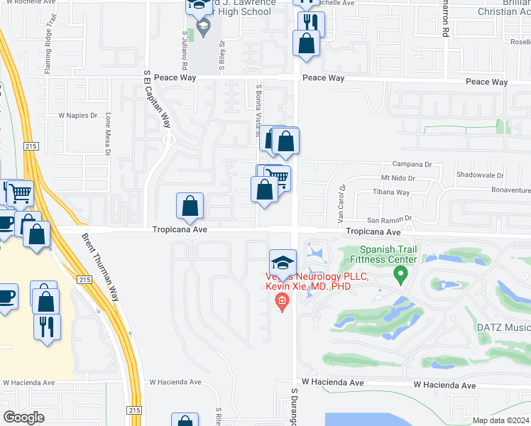 map of restaurants, bars, coffee shops, grocery stores, and more near 8650 West Tropicana Avenue in Las Vegas