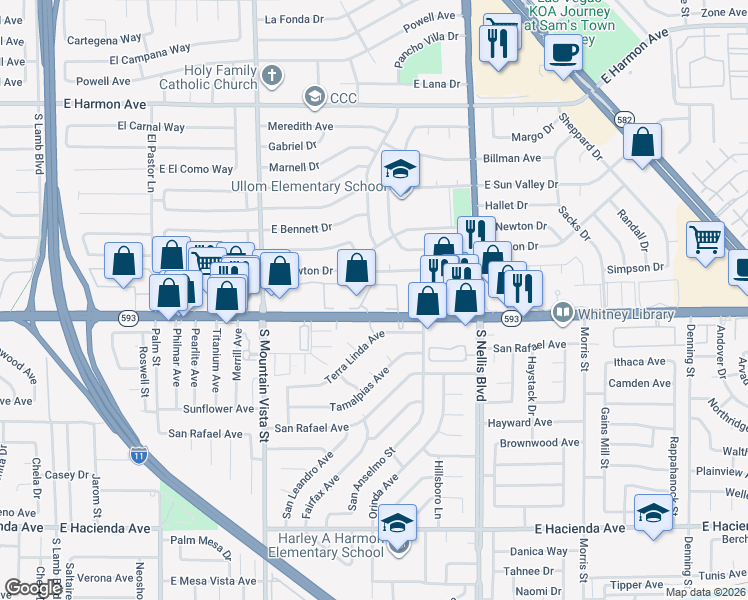 map of restaurants, bars, coffee shops, grocery stores, and more near 4800 East Tropicana Avenue in Las Vegas
