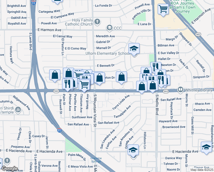 map of restaurants, bars, coffee shops, grocery stores, and more near 4650 East Tropicana Avenue in Las Vegas