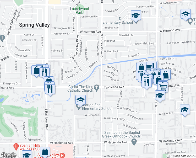 map of restaurants, bars, coffee shops, grocery stores, and more near 379 South Torrey Pines Drive in Las Vegas