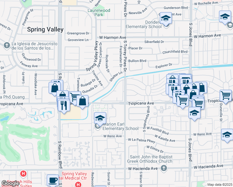 map of restaurants, bars, coffee shops, grocery stores, and more near 379 South Torrey Pines Drive in Las Vegas