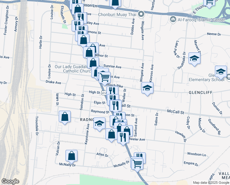 map of restaurants, bars, coffee shops, grocery stores, and more near 218 Chilton Street in Nashville